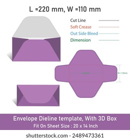 Envelope Dieline template, With 3D Box