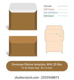 Envelope Dieline template, And 3D Box, Size 7.25 inx 5.25 in