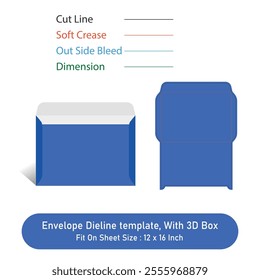 Envelope Dieline template, And 3D Box, Size 22.9x16.2 cm
