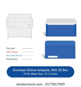 Envelope Dieline template, And 3D Box, Size 9.5 x 4.125 in, Vector File