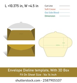 Envelope Dieline template, With 3D Box, Size 10.375 x 4.5, Vector File