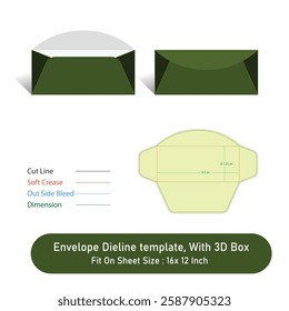 Envelope Dieline template, And 3D Box, Size 9.5 x 4.125, Vector File