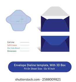 Envelope Dieline template, And 3D Box, Size 6.75 x 3.75, Vector File