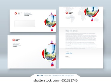 Envelope DL, C5, Letterhead. Corporate business template for envelope and letter. Layout with modern colored spots abstract background. Creative vector