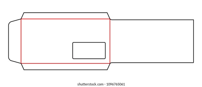 Envelope DL Pocket Size Horizontal Die Cut Template With Window For Card, Invitation, Flyer. Stamp. Vector Black Isolated Circuit Envelope. International Standard Size. Die Line Envelope.