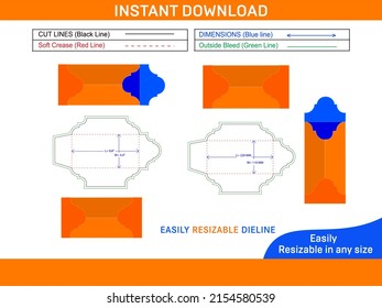 Envelope DL size 4.4x8.8 inch and 220x110 mm dieline template