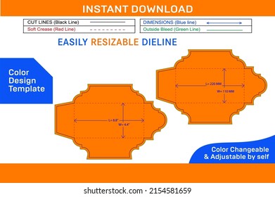 Envelope DL size 4.4x8.8 inch and 220x110 mm dieline template
