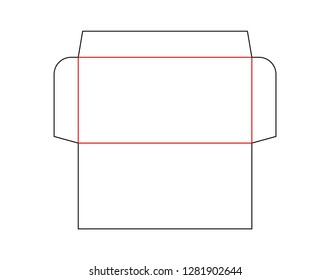 The envelope DL size die cut template.  Vector black isolated circuit envelope. International standard size. Stamp.