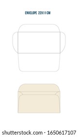 Der Umschlag DL-Größe Stanzen-Vorlage. Stempel. Vektorillustration schwarz isolierte Schaltung Umschlag. Internationale Standardgröße
