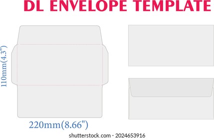 The envelope DL size die cut template, Stamp, Vector black isolated cricut envelope, International standard size, office document