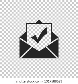 Envelope with document and check mark icon isolated on transparent background. Successful e-mail delivery, email delivery confirmation, successful verification concepts. Vector Illustration