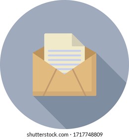 Envelope document flat icon on grey background, vector symbol