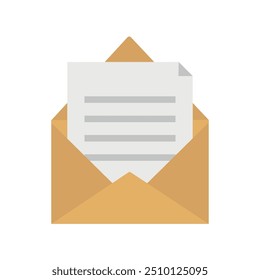 Ícone Envelope Com Documento. Vetor de conceito de publicidade. Notificação. Mensagem. E-mail. Plano. Internet.