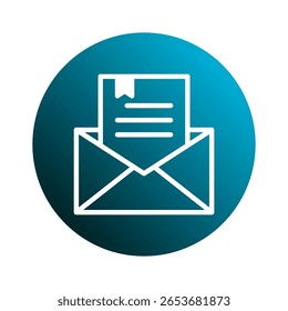 Envelope and document minimal white line art on a blue gradient background illustration perfect vector design for digital communication