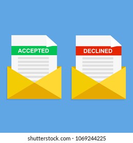 Envelope with document paper. Email marketing, e-mail icon, internet advertising concepts, internet commercial. Creative flat vector illustration.