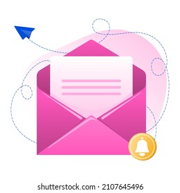 Envelope with document. Receive news, message concept, email marketing. Vector illustration in flat style.