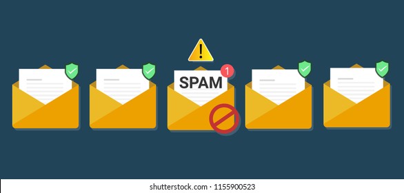 Envelope With Document, Spam Alert And Skull Icon. Virus, Malware, Email Fraud, E-mail Spam, Phishing Scam, Hacker Attack Concept. Trendy Flat Design Graphic With Long Shadow. 