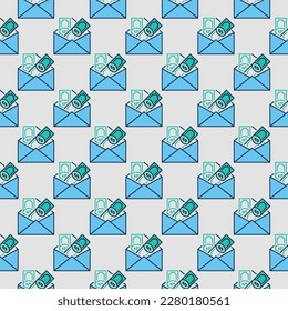 Envelope with Dollar Banknotes vector Money concept colored seamless pattern
