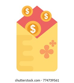 An envelope with dollar coins in it, flat vector icon design