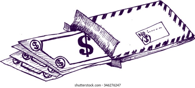 envelope, dollar, sketch