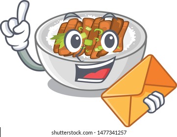 With envelope donburi is served in cartoon bowl