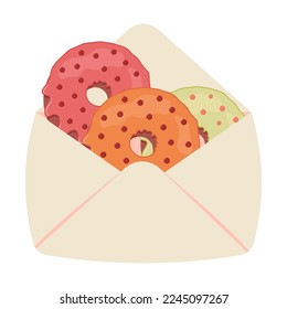 Envelope with donuts, love letter with sweets