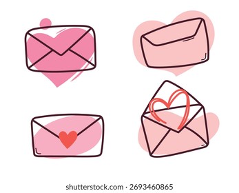 Envelope doodle collection, minimalis style for email or romantic cards