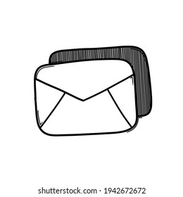 Icono del vector del doodle de sobres. Línea dibujada a mano en la ilustración del esbozo de dibujo.
