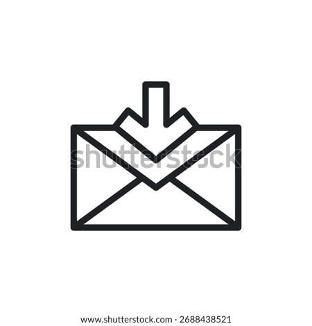Envelope with a down arrow for incoming mail minimal line icon