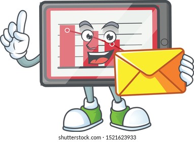 With envelope down chart horizontal table in cartoon character.