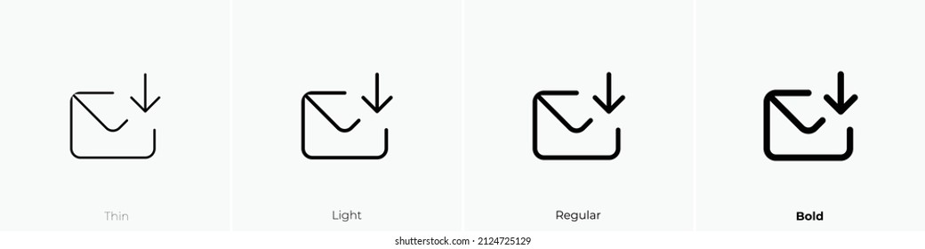 icono de descarga de sobre. Diseño delgado, ligero y audaz aislado en un fondo blanco