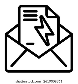 Envelope with electricity bill paper line icon, electrical service concept. Vector graphics. Mail letter and lightning sign on white background, style mobile or design