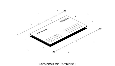 Envelope. Email icon. Black and white isometric 3d illustration isolated on white background.