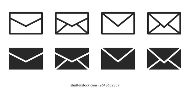Envelope or email icon set. Simple mail line art and silhouette. Vector illustration