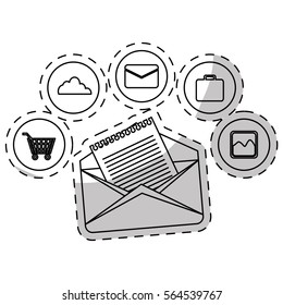 envelope and email icons over white background. vector illustration
