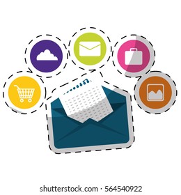 envelope and email icons over white background. vector illustration