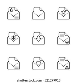 envelope email mail postcard card letter thin line outline black vector icons set