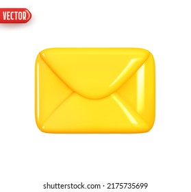 Envelope email. Postal letters Realistic 3d design In plastic cartoon style. Sending messages symbol. Icon isolated on white background. Yellow colors. Vector illustration