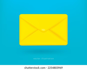 Envelope email. Postal letters Realistic 3d design In plastic cartoon style. Sending messages symbol. Icon isolated on white background. Yellow colors. Vector illustration