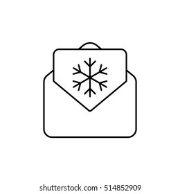 envelope email postcard card letter xmas christmas snowflake thin line outline black vector icon
