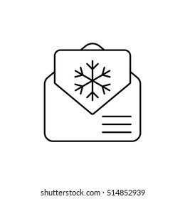 envelope email postcard card letter xmas christmas snowflake thin line outline black vector icon