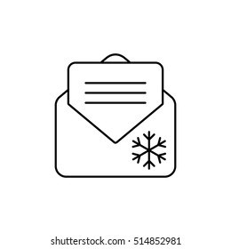envelope email postcard card letter xmas christmas snowflake thin line outline black vector icon
