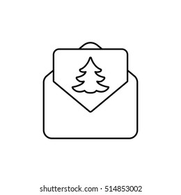 envelope email postcard card letter xmas christmas tree thin line outline black vector icon