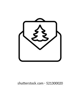 envelope email postcard card letter xmas christmas tree thin line outline black vector icon