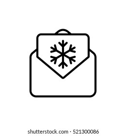 envelope email postcard card letter xmas christmas snowflake thin line outline black vector icon