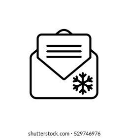 envelope email postcard card letter xmas christmas snowflake thin line outline black vector icon
