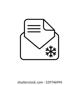 envelope email postcard card letter xmas christmas snowflake thin line outline black vector icon
