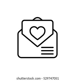 envelope email postcard card letter valentine love thin line outline black vector icon