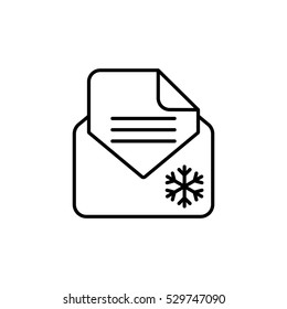envelope email postcard card letter xmas christmas snowflake thin line outline black vector icon