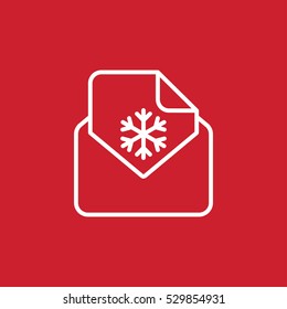 envelope email postcard card letter xmas christmas snowflake thin line outline white on red vector icon